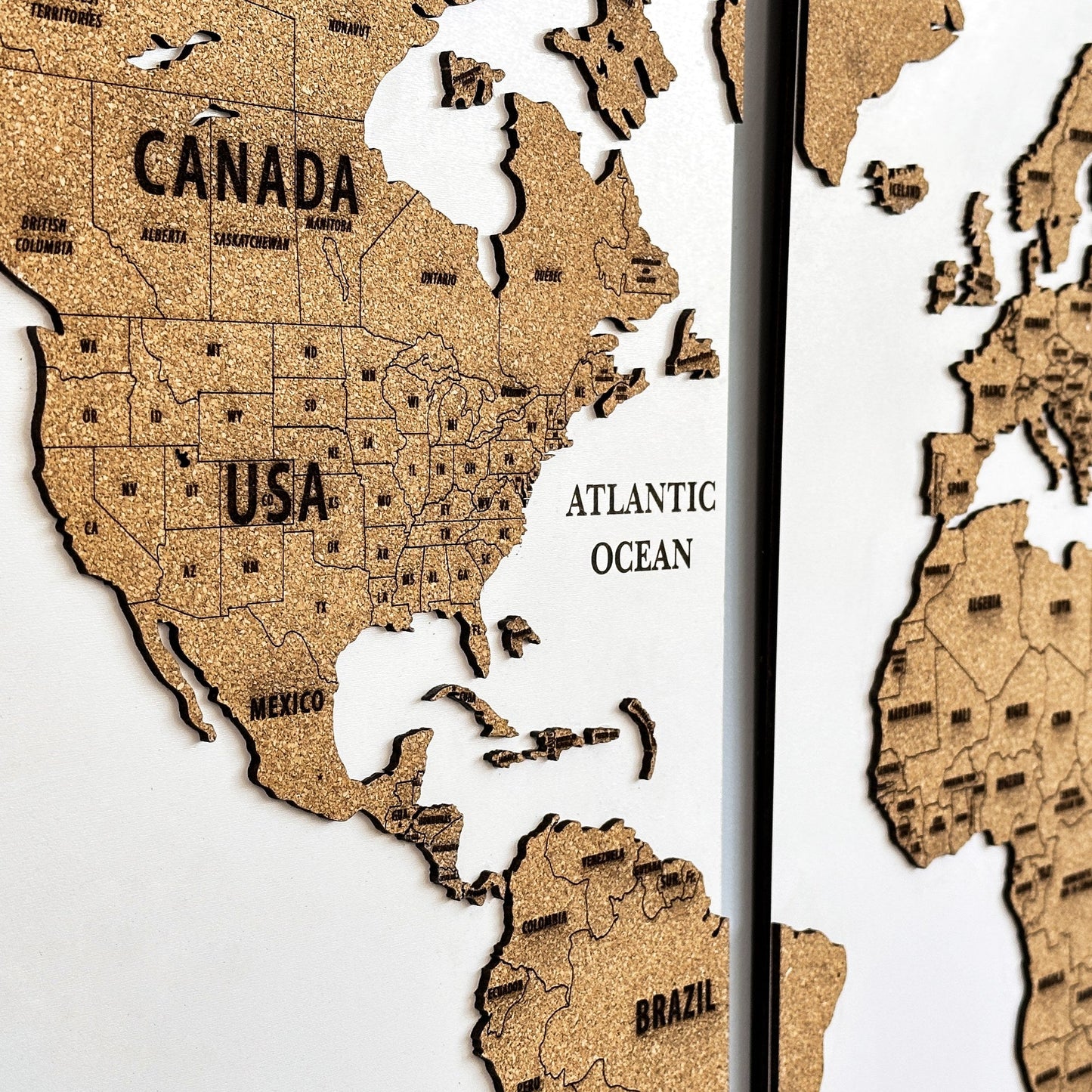 Wooden Cork World Map with Pins - Add Travel Photos (White)