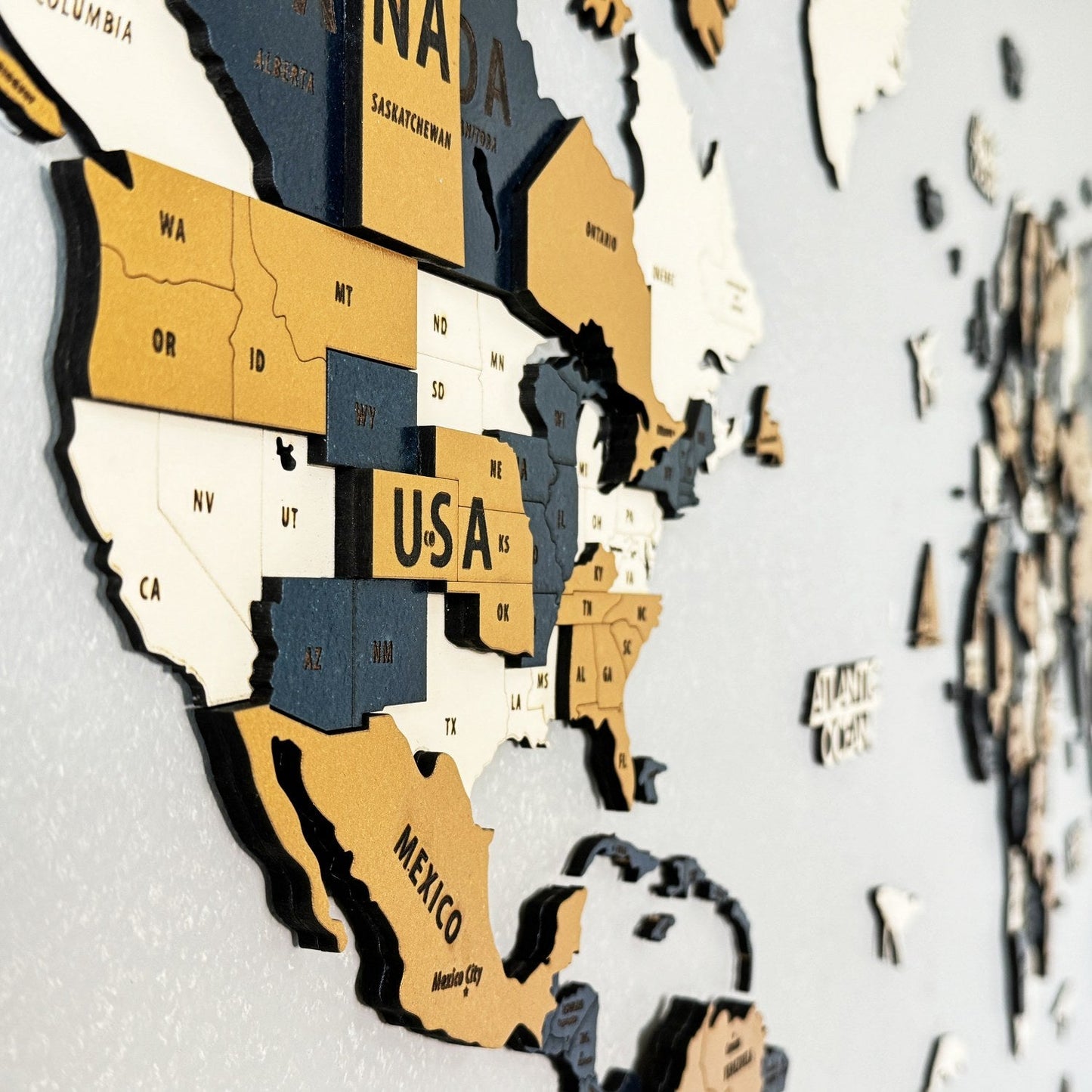 Wood Map - Large Wooden World Map Wall Art for Living Room