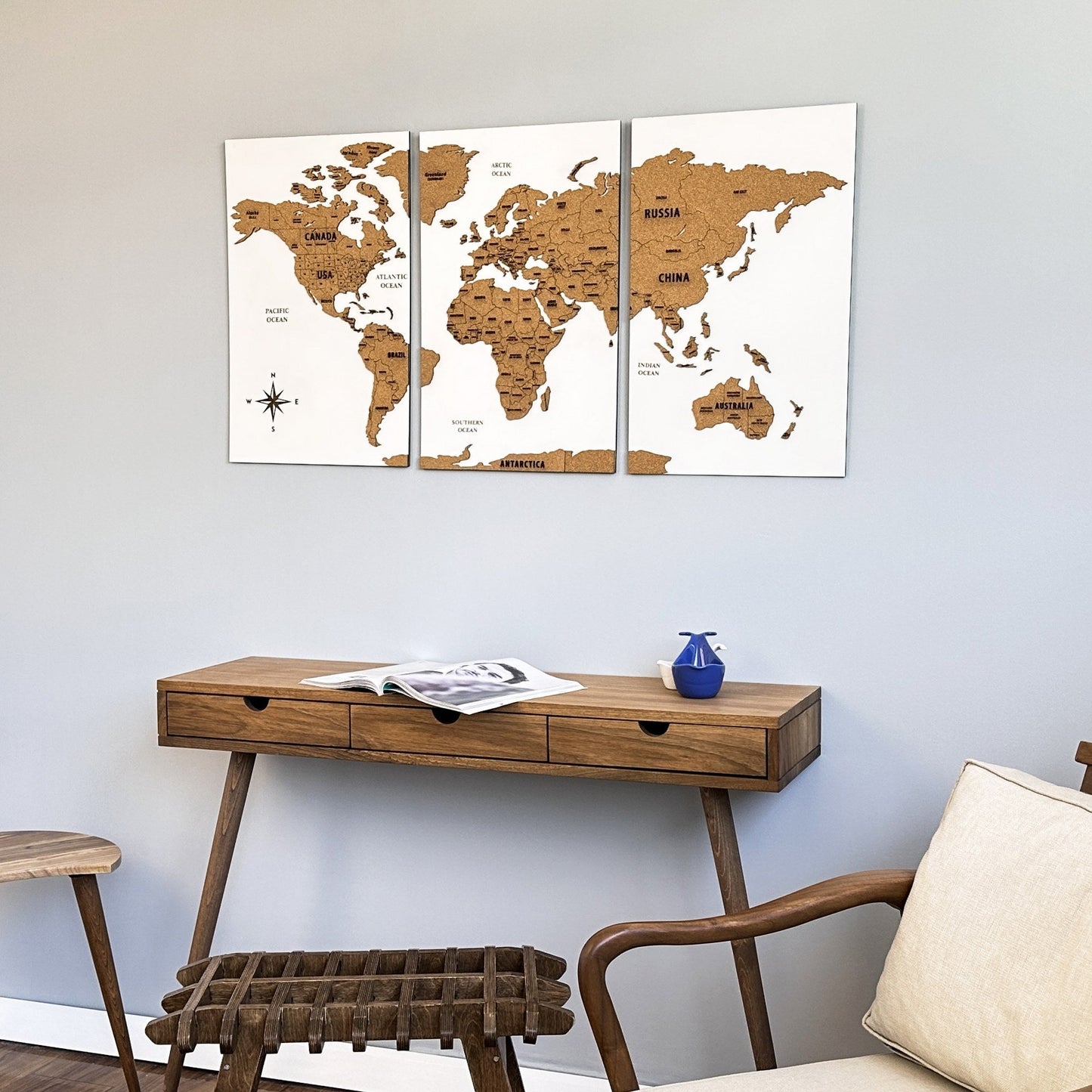 Wooden Cork World Map with Pins - Add Travel Photos