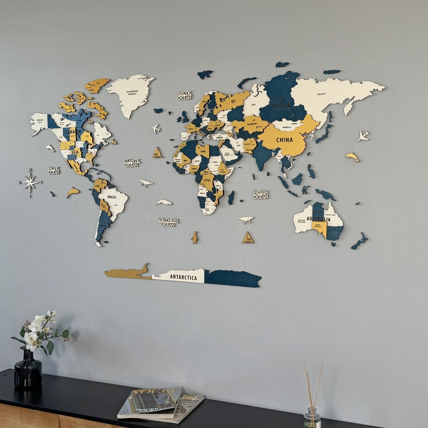 Wood Map - Large Wooden World Map Wall Art for Living Room