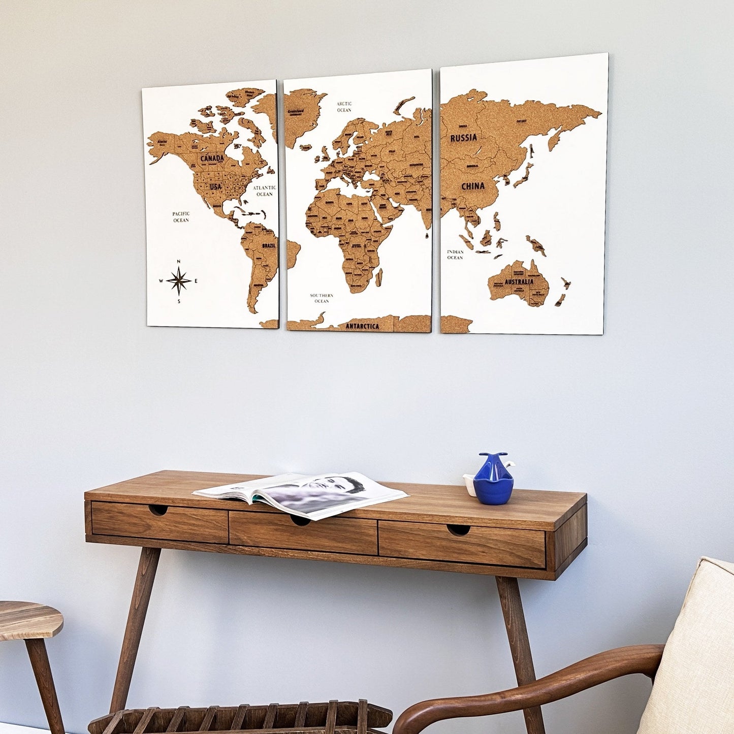 Wooden Cork World Map with Pins - Add Travel Photos