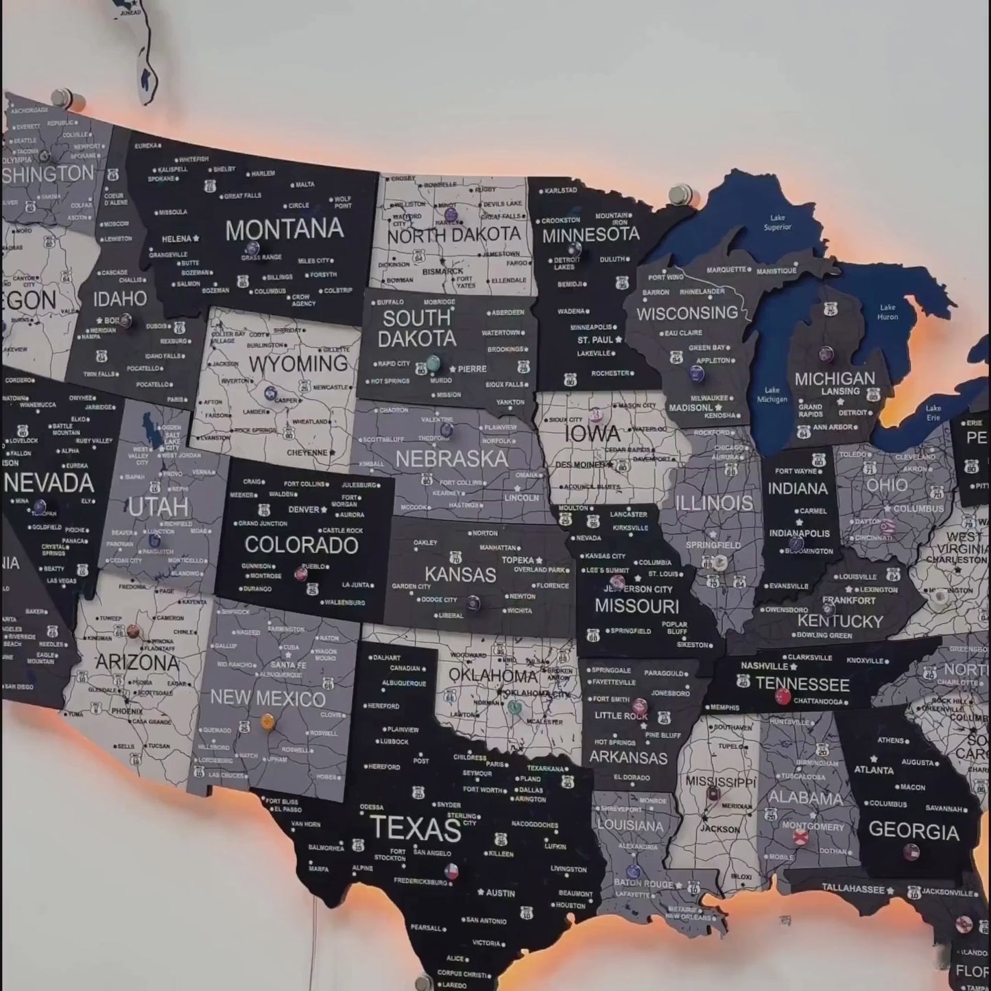Wooden 3d LED Map of USA - Nordik