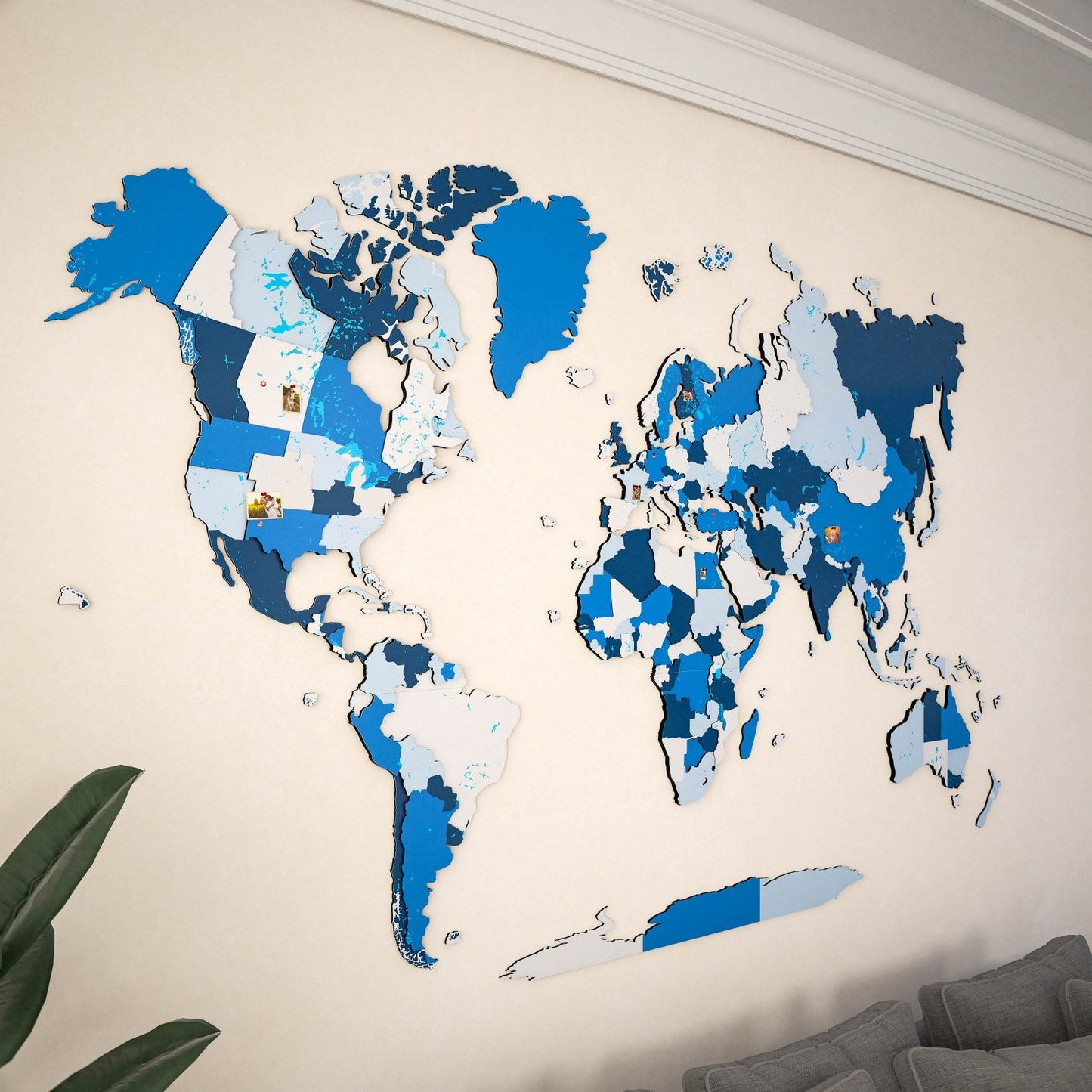 Wooden World Map with Pins - 3D & Vibrant Colors (Navy)