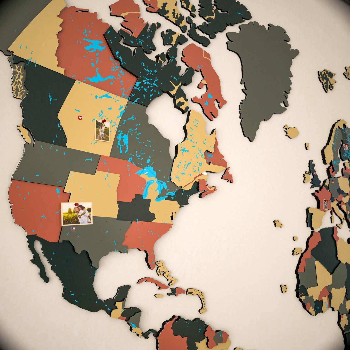 Map of the World Art for Wall - 3D & Vibrant Colors (Sage)