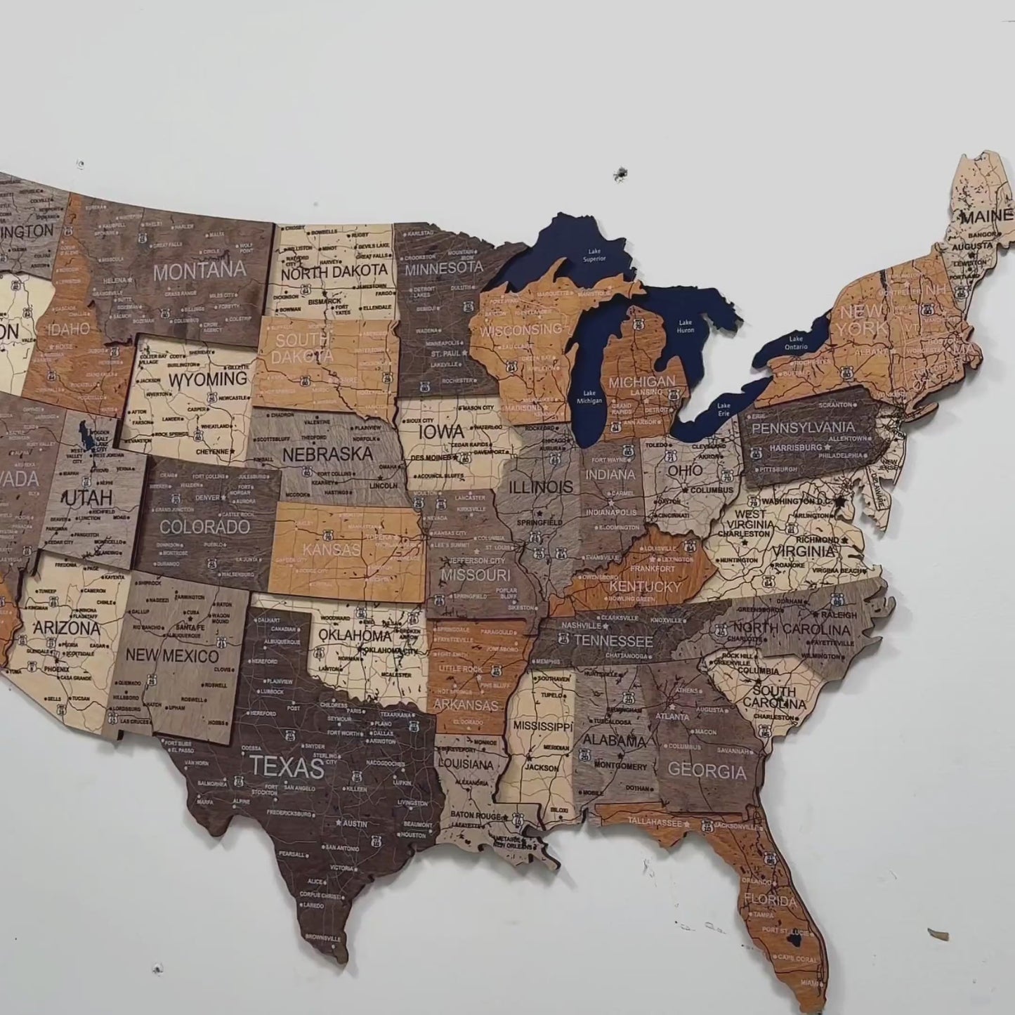 Wooden 3d Map of USA - Multicolor