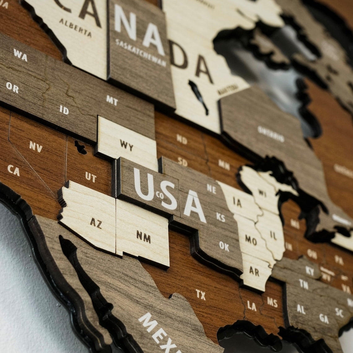 Wooden World Map Puzzle - 3d Wood Push Pin Maps, Wooden on Metal
