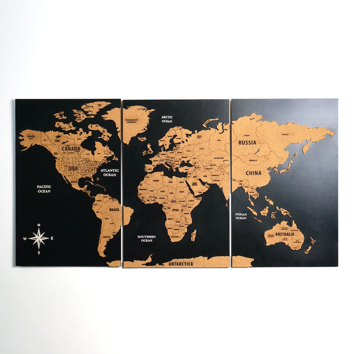 Wooden Cork World Map with Pins - Add Travel Photos