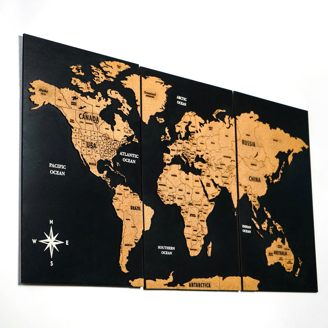 Wooden Cork World Map with Pins - Add Travel Photos
