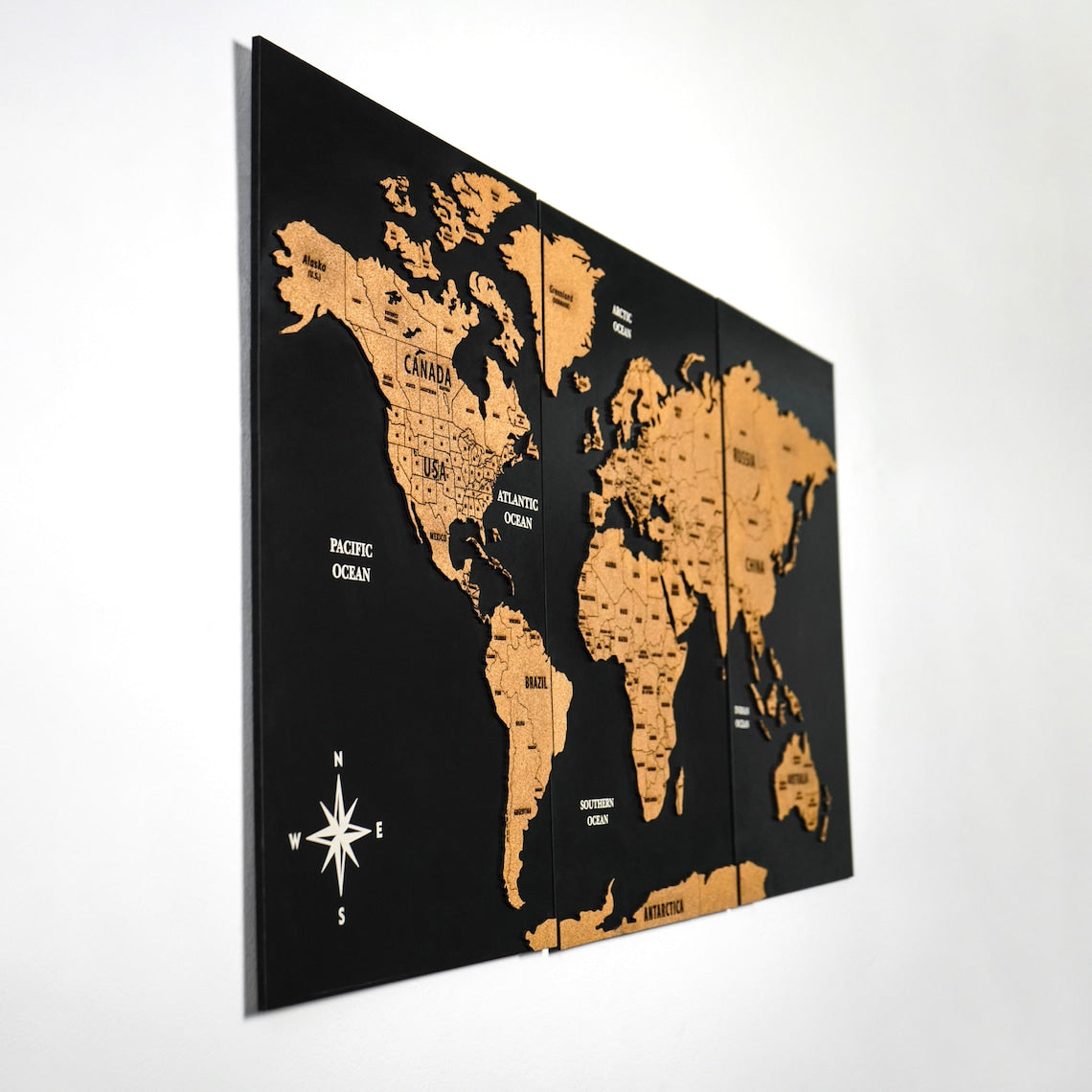 Wooden Cork World Map with Pins - Add Travel Photos