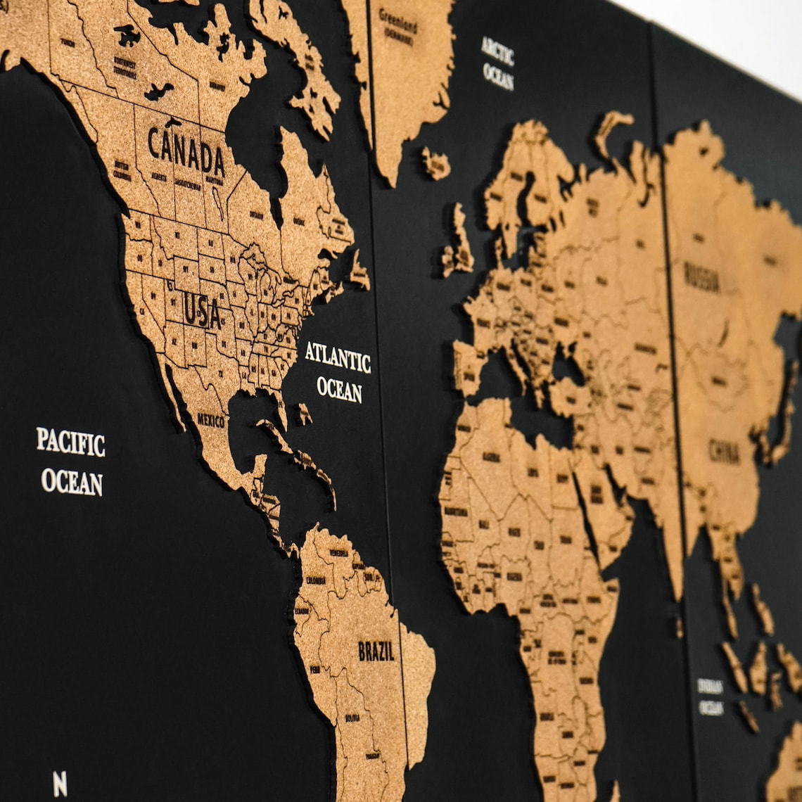 Wooden Cork World Map with Pins - Add Travel Photos