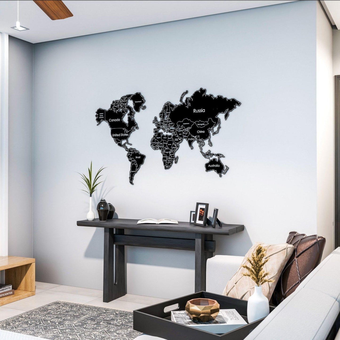 World Map for Wall - Metal Wall Art Living Room & Office