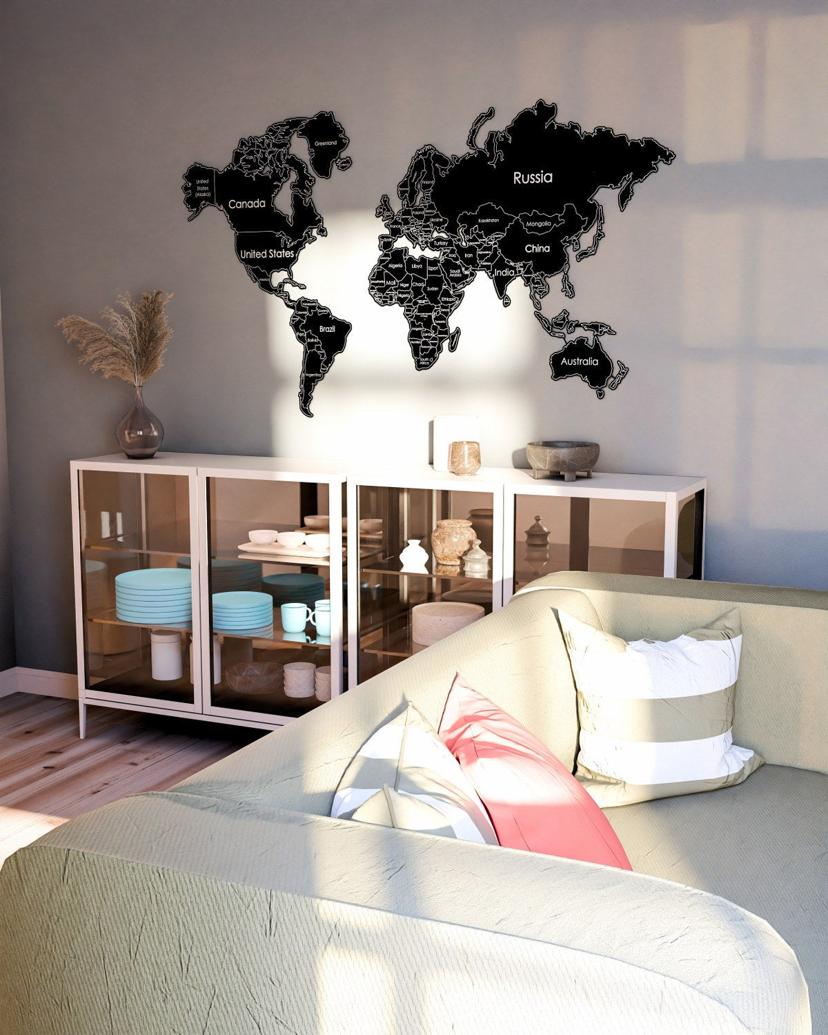 World Map for Wall - Metal Wall Art Living Room & Office