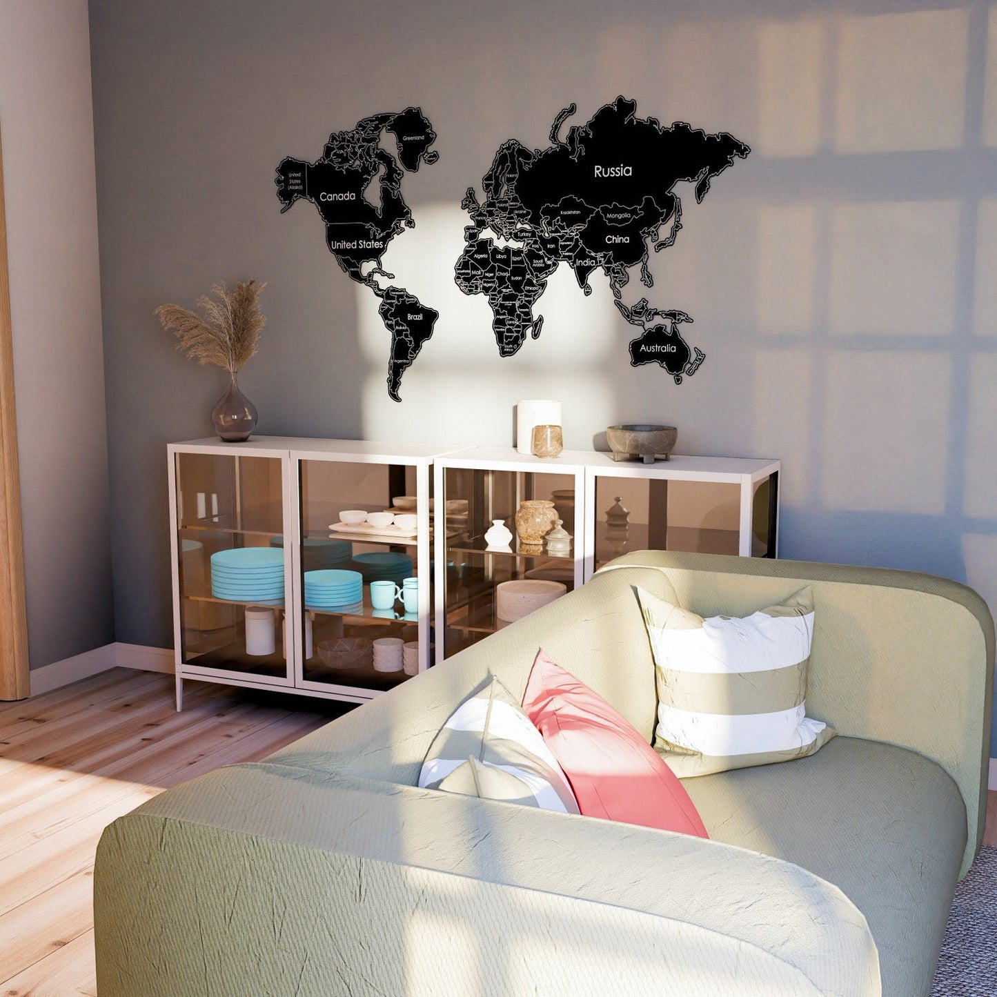 World Map for Wall - Metal Wall Art Living Room & Office