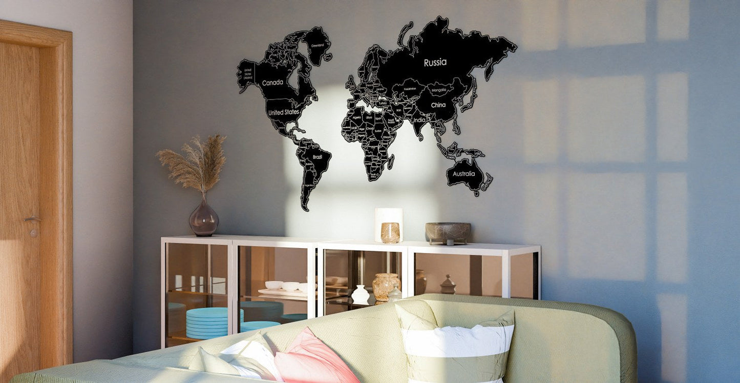 World Map for Wall - Metal Wall Art Living Room & Office