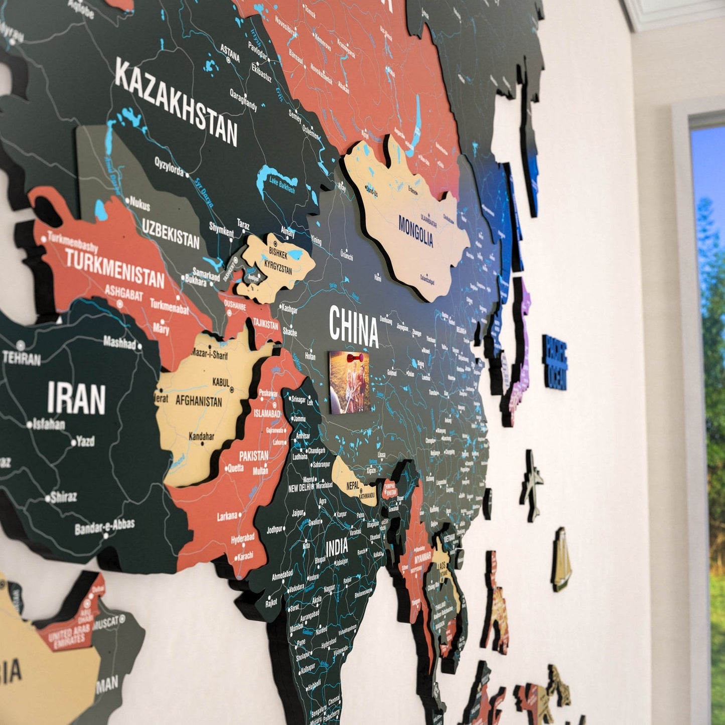 Map of the World Art for Wall - 3D & Vibrant Colors (Sage)
