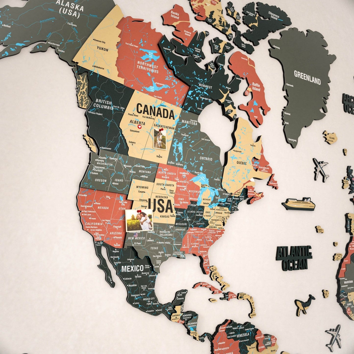 Map of the World Art for Wall - 3D & Vibrant Colors (Sage)