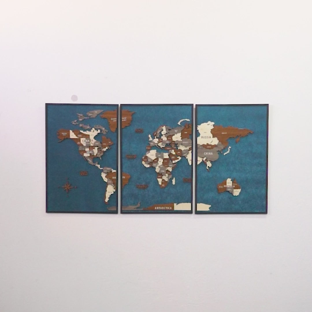 Wooden World Map 3D Multilayered, Pin Adventures & Home Decors