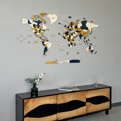 Wood Map - Large Wooden World Map Wall Art for Living Room