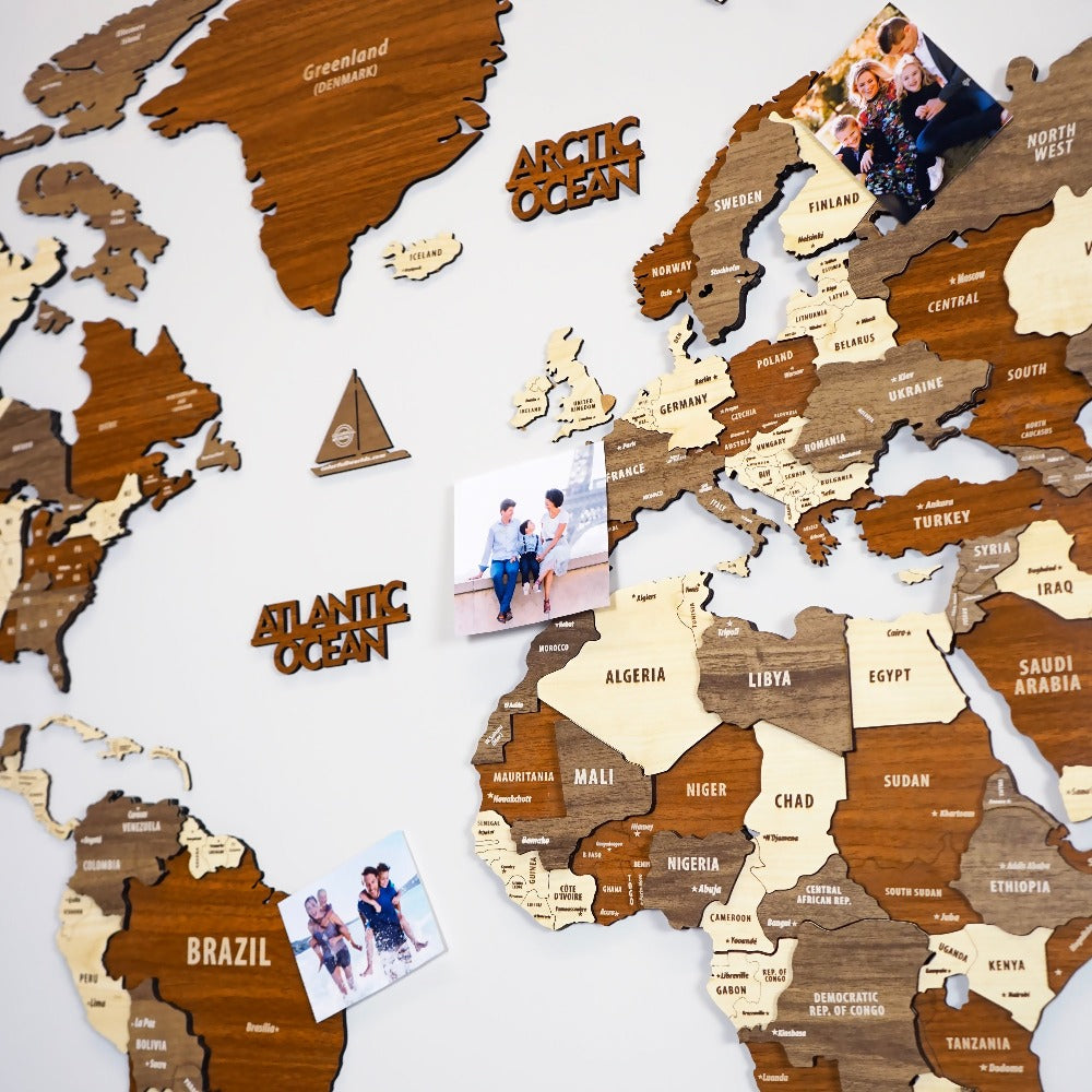 Wooden World Map Wall Art - 3d Wood Push Pin Maps, Multicolor