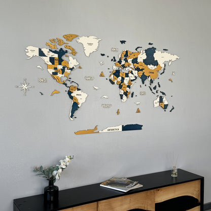 Wood Map - Large Wooden World Map Wall Art for Living Room