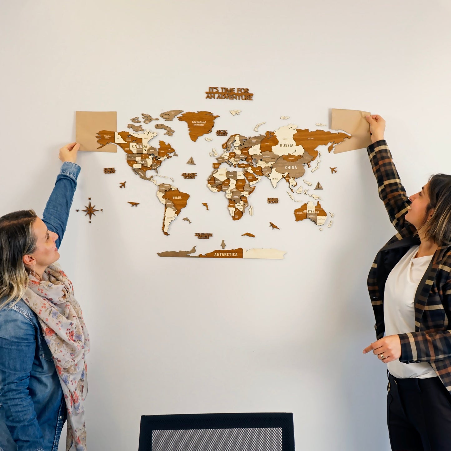 Wooden World Map Wall Art - 3d Wood Push Pin Maps, Multicolor