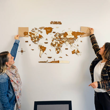 Wooden World Map Wall Art - 3d Wood Push Pin Maps, Multicolor