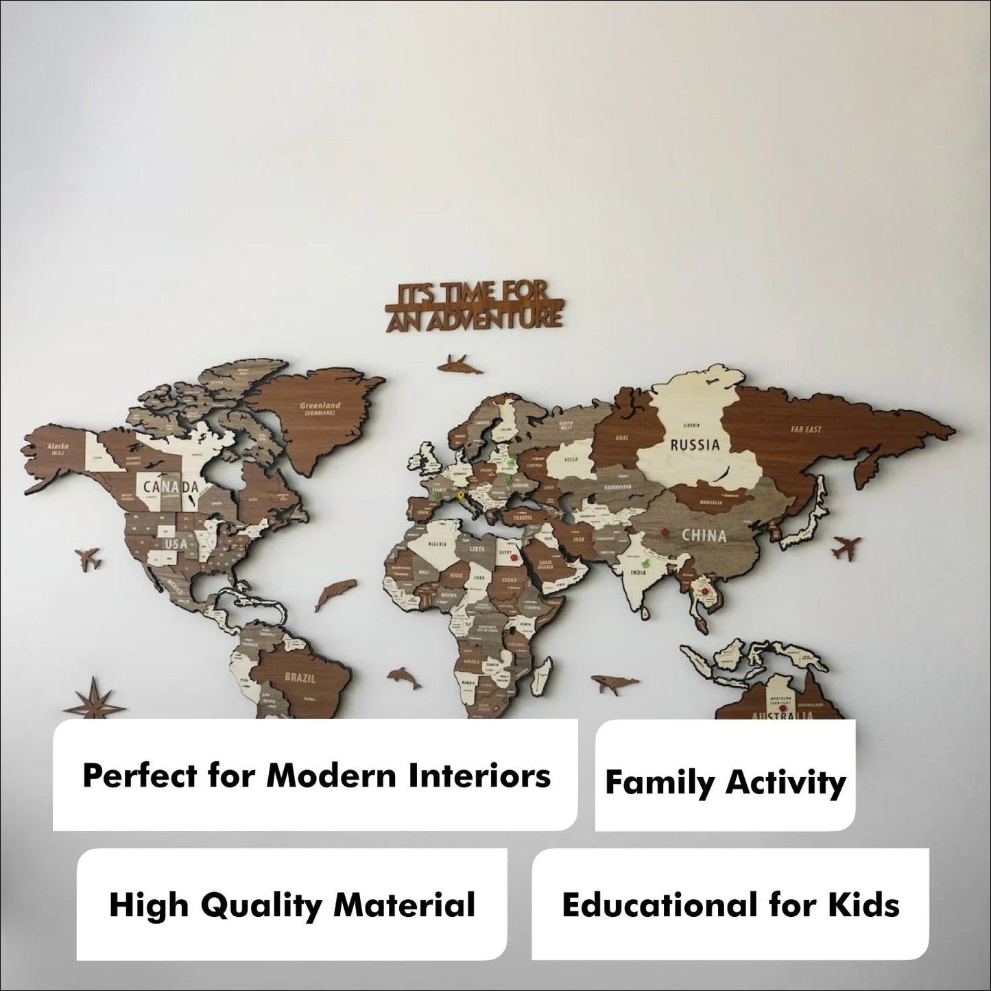 Wooden World Map Puzzle - 3d Wood Push Pin Maps, Wooden on Metal