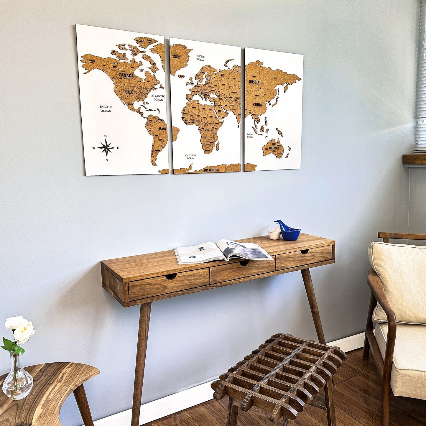 Wooden Cork World Map with Pins - Add Travel Photos