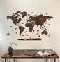 Wooden World Map Wall Decor - 3D Wood Push Pin Maps (Dark Brown)