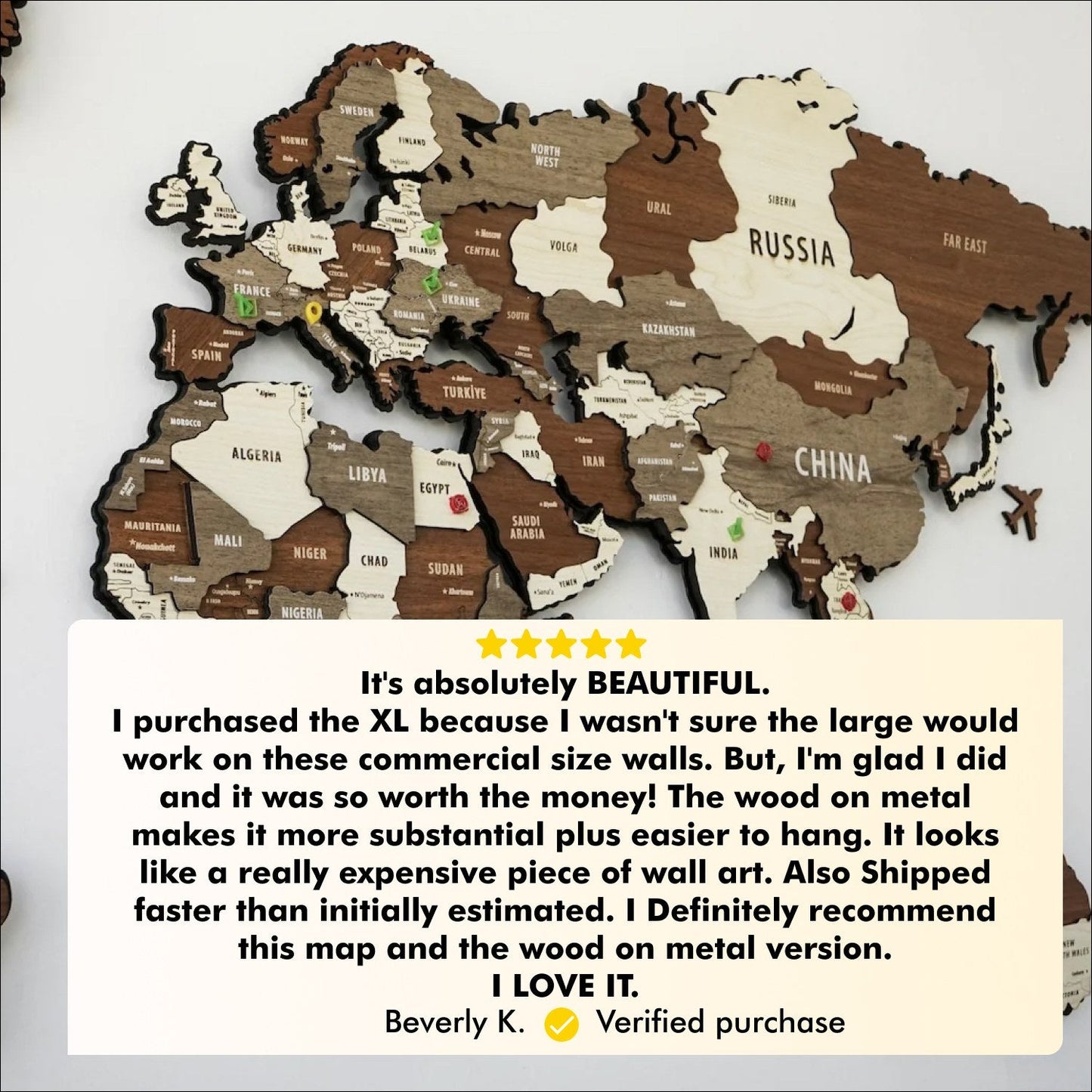Wooden World Map Puzzle - 3d Wood Push Pin Maps, Wooden on Metal