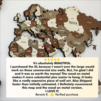 Wooden World Map Puzzle - 3d Wood Push Pin Maps, Wooden on Metal