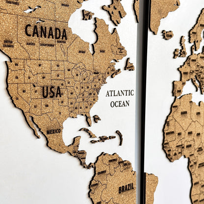 Wooden Cork World Map with Pins - Add Travel Photos