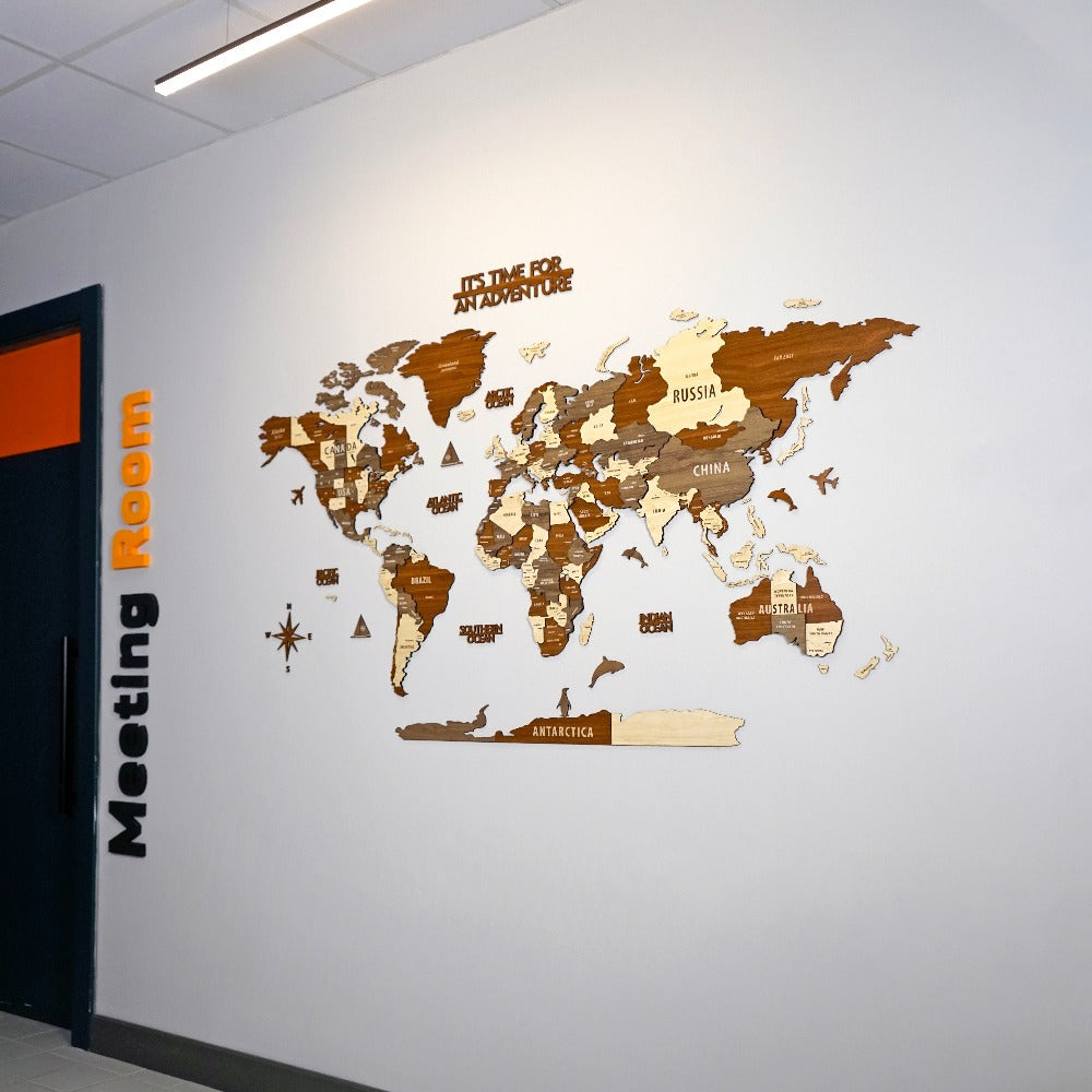 Wooden World Map Wall Art - 3d Wood Push Pin Maps, Multicolor