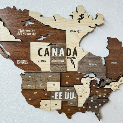 Wooden World Map Wall Art - 3d Wood Push Pin Maps, Multicolor
