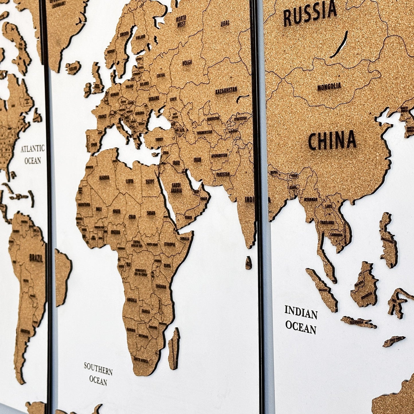 Wooden Cork World Map with Pins - Add Travel Photos