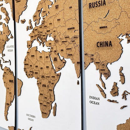 Wooden Cork World Map with Pins - Add Travel Photos