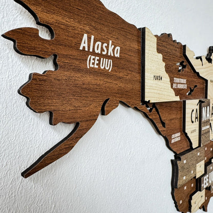 Wooden World Map Wall Art - 3d Wood Push Pin Maps, Multicolor