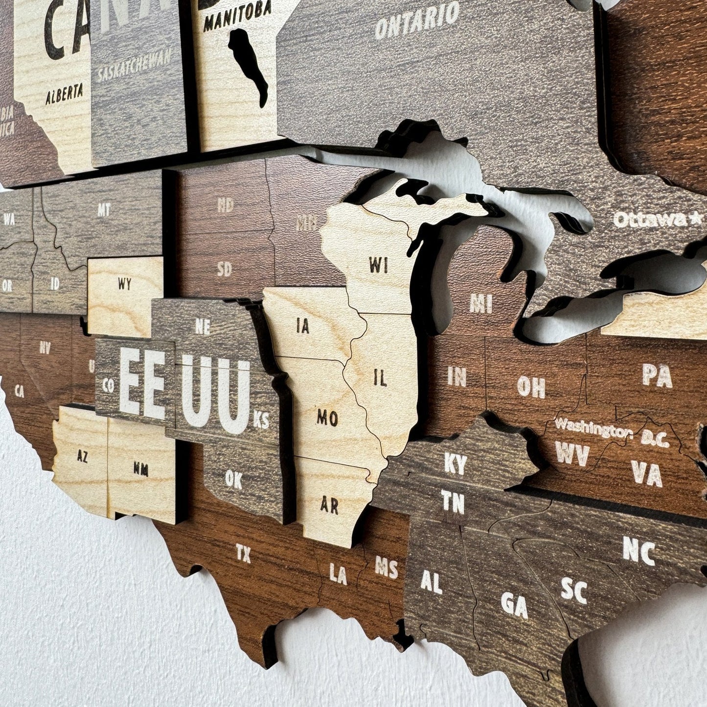 Wooden World Map Wall Art - 3d Wood Push Pin Maps, Multicolor