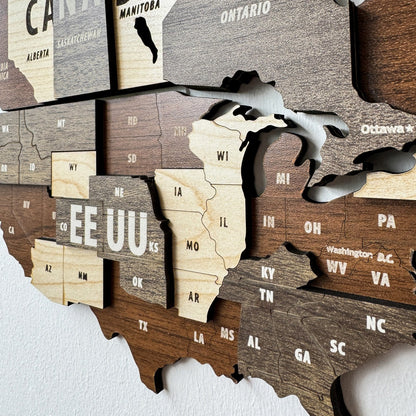 Wooden World Map Wall Art - 3d Wood Push Pin Maps, Multicolor