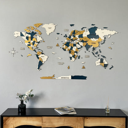 Wood Map - Large Wooden World Map Wall Art for Living Room