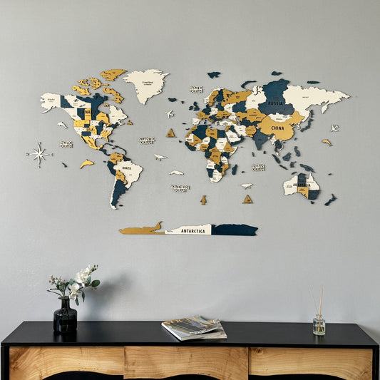 Wood Map - Large Wooden World Map Wall Art for Living Room
