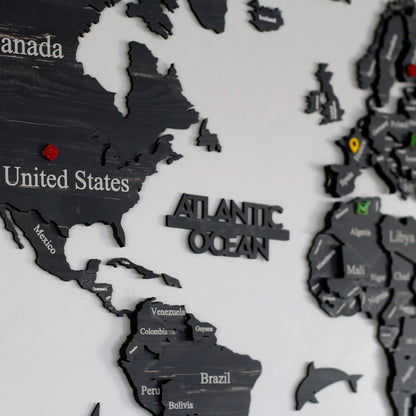 Wooden World Map with States - Push Pin 3D World Maps, Tuana Wood Wall Art