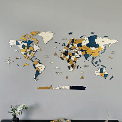 Wood Map - Large Wooden World Map Wall Art for Living Room