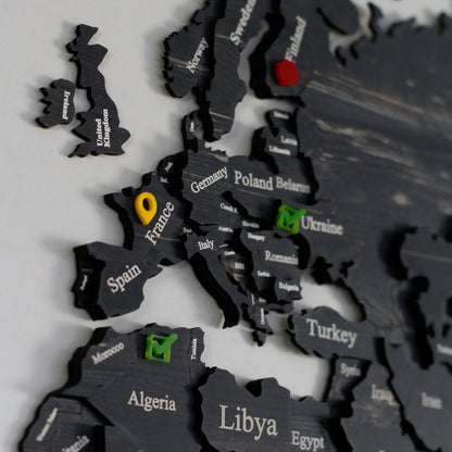 Wooden World Map with States - Push Pin 3D World Maps, Tuana Wood Wall Art