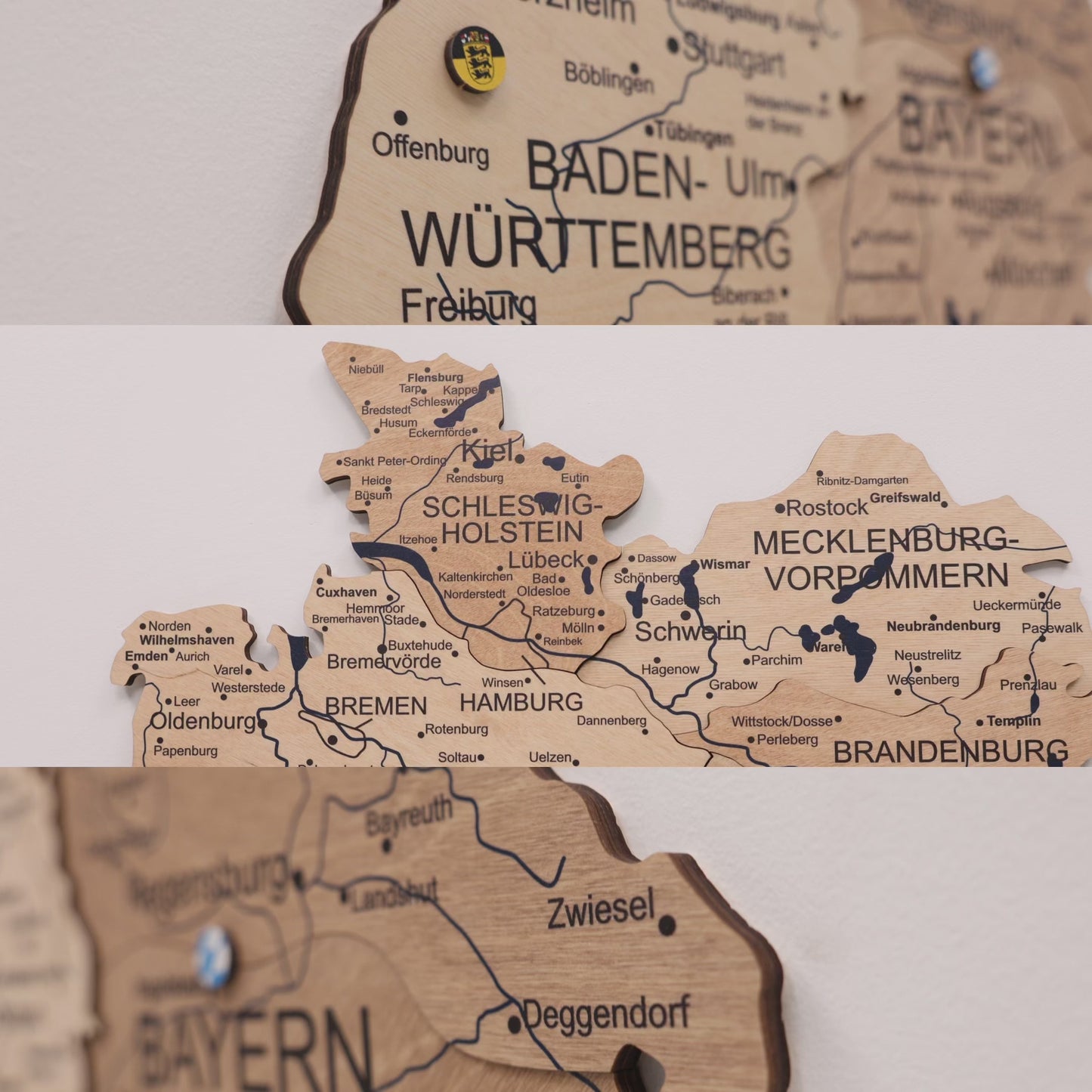 3D Germany Wooden Map Gold