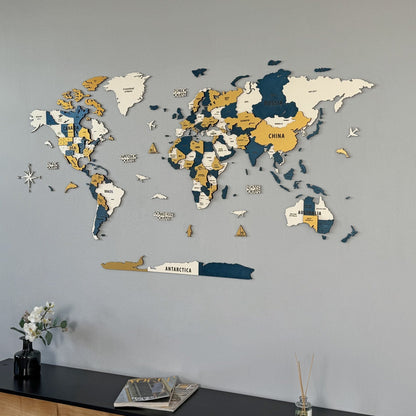 Wood Map - Large Wooden World Map Wall Art for Living Room