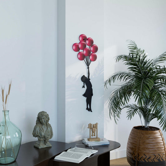 Banksy Metal Wall Art: Girl with Balloons Entryway Wall Decor