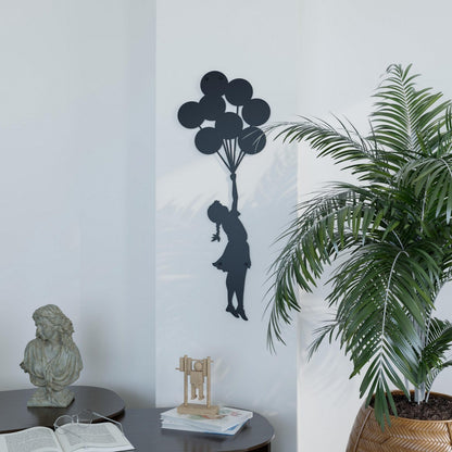 Banksy Metal Wall Art: Girl with Balloons Entryway Wall Decor