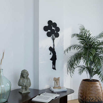 Banksy Metal Wall Art: Girl with Balloons Entryway Wall Decor