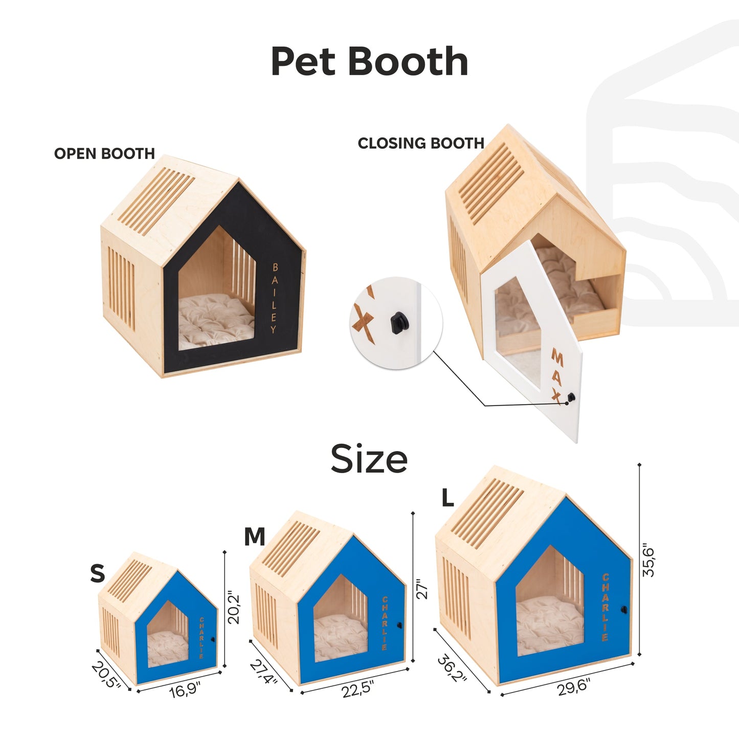 Booth-Style Wooden Dog House - White
